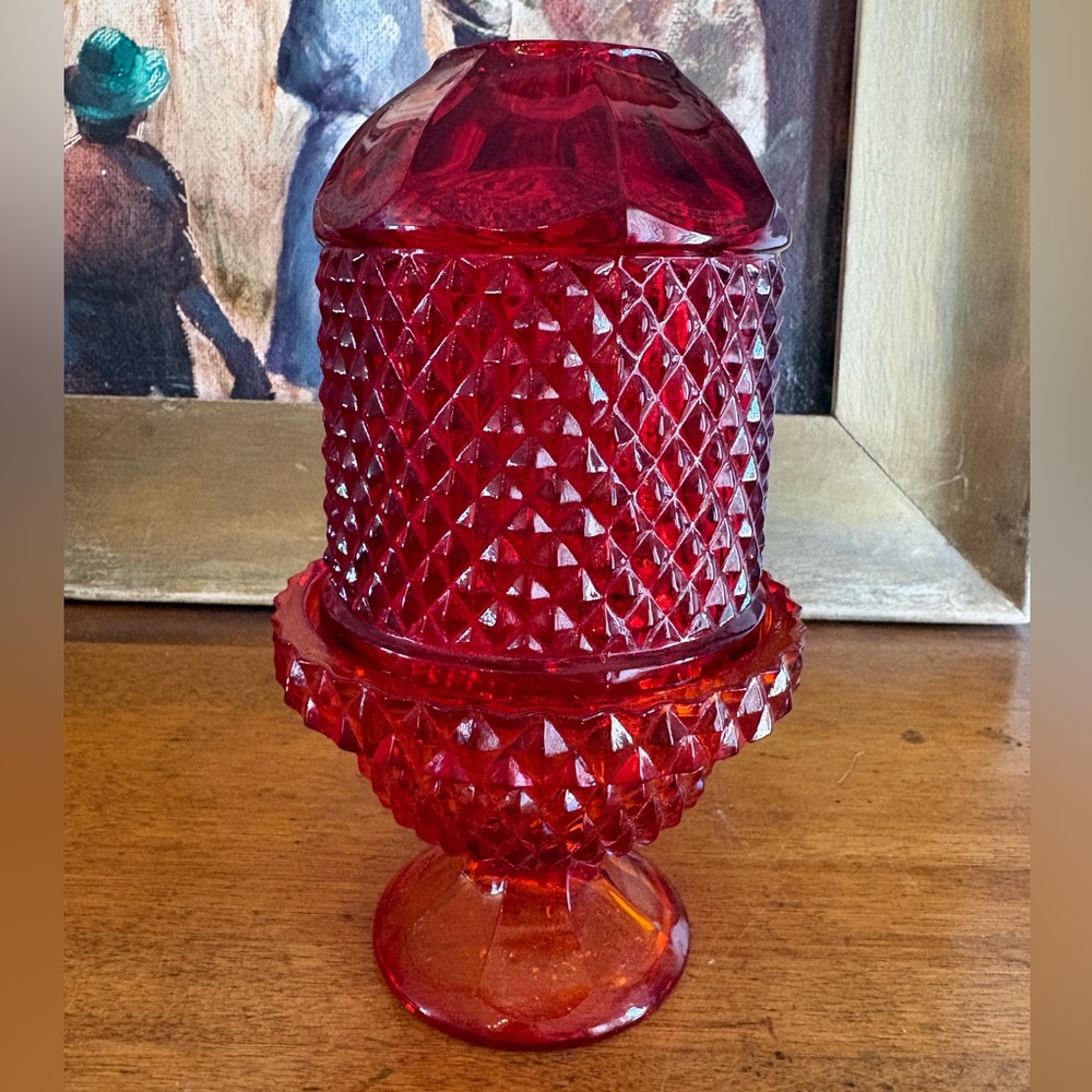 Vintage Ruby Red Viking Glass Candle Holder Fairy Lamp
